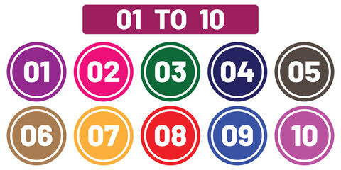 Set of numbers . Number circles set1 to 10 . Set of Round 1-10 numbers icon. eps 10