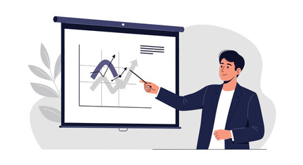 Professional Presenting Business Data Visualizations On A Projection Screen In A Meeting