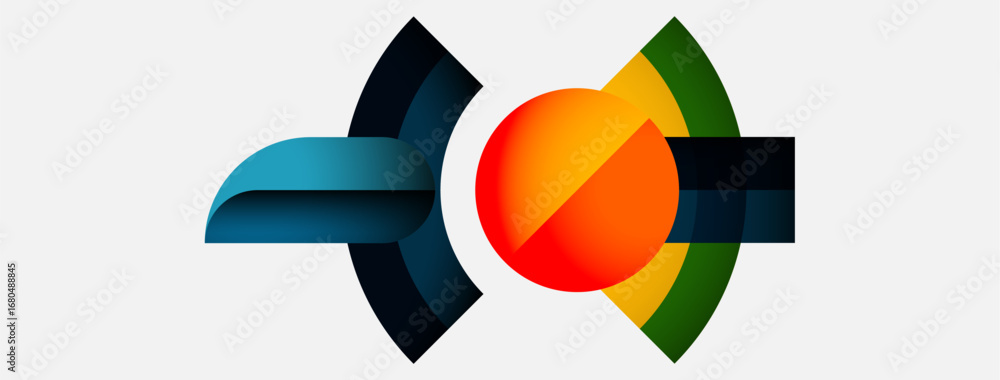Aufkleber abstract graphic design features colorful curved shapes around central orange circle. modern, dynami
