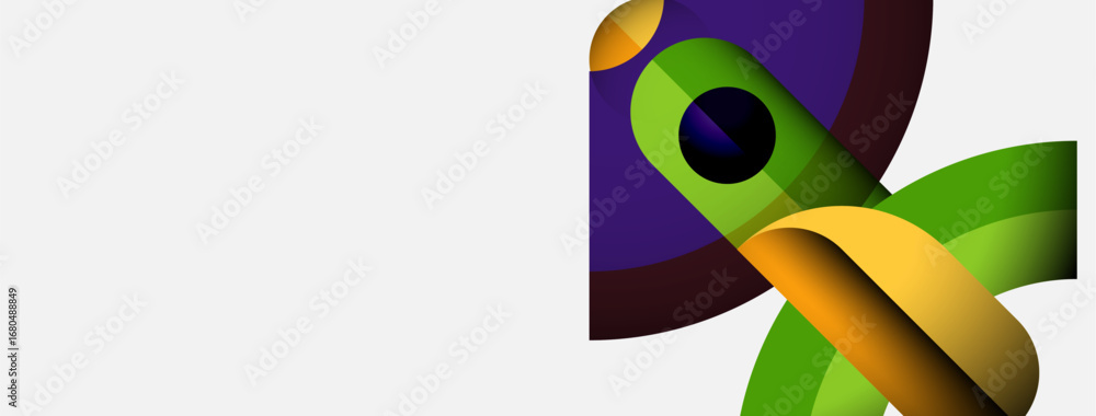 Poster abstract design features colorful overlapping shapes. curves create dynamic visual interest, modern 