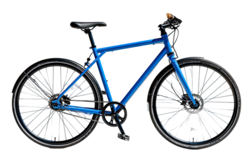 Modern, electric blue bicycle, side view