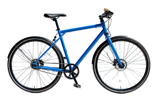 Modern, electric blue bicycle, side view