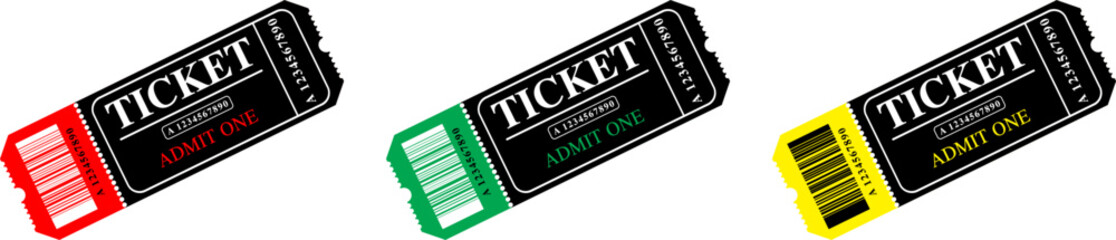 Ticket icon vector illustration in the flat style. Ticket stub isolated on a white background. Retro cinema or movie tickets set. Vector illustration.
