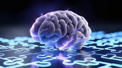 A glowing purple brain sits on a neon blue circuit-patterned surface, symbolizing AI and neuroscience. - Powered by Adobe
