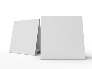 3D realistic mockup of a blank table sign tent card square format, isolated on white. Minimal display Ideal for menu, restaurant, cafe, event, promotion, branding, ads, and marketing design