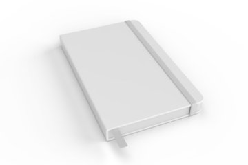 3D realistic of hardcover notebooks with elastic bands and ribbon bookmarks isolated. Blank mockup template for a publication design, branding, diary, journal, booklet and creative projects.