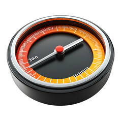 Gauge displaying pressure or measurement with a needle pointing towards a value on a dial indicating performance or status on transparent background
