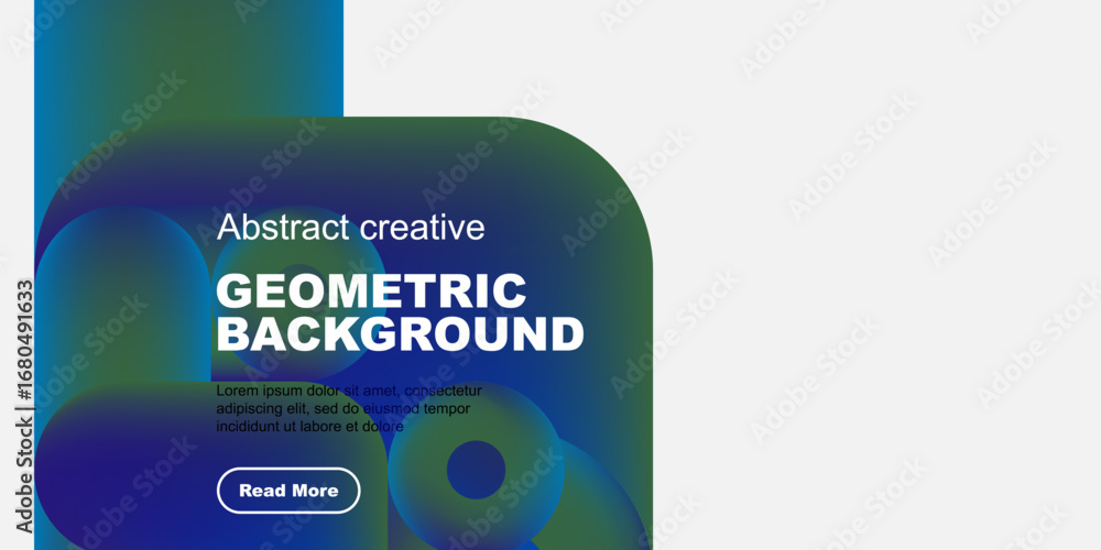 Poster abstract geometric background design. vibrant colors blend, creating fluid shapes. text promotes cre