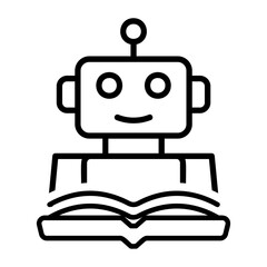 A friendly robot character reading a book, representing artificial intelligence learning, machine education, and knowledge acquisition through study