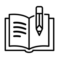Simple line icon of an open book and pencil representing education, writing, and learning. Minimalist vector graphic for study or knowledge concepts