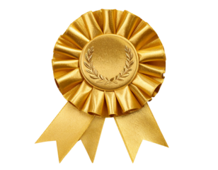 gold medal with ribbon