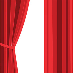 Rich red velvet curtains parting to reveal a bright empty stage | vector illustration 