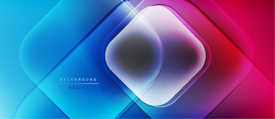 Abstract geometric design. Vivid blue, pink gradients create layered shapes. Modern, dynamic background suitable for digital projects.