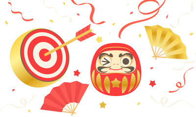 的とダルマと扇の当選祝いイラスト
