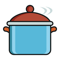 Steaming cooking pot with lid vector on white background.