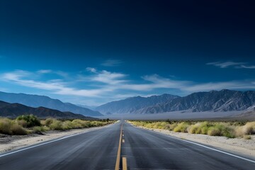 Fototapeta premium Embark on an endless journey along a desert highway, a vanishing-point travel photograph.