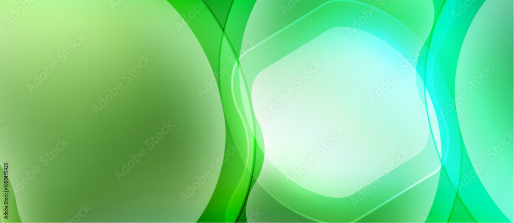 Poster abstract green background. smooth curves overlap creating light, airy visual effect. gradient shades