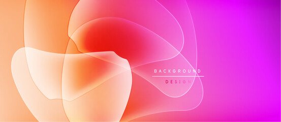 Abstract fluid shapes blend, creating vibrant orange, pink gradients. Modern design suggests energy, movement, soft illumination. Background features text elements.