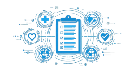 Digital clipboard surrounded by healthcare icons
