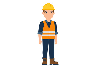 Cartoon of a construction worker wearing a hard hat safety vest shirt pants and boots