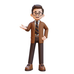 3D cartoon male teacher character Talking and Presenting
