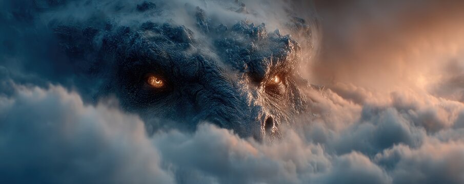 Massive, monstrous cloud creature with glowing eyes