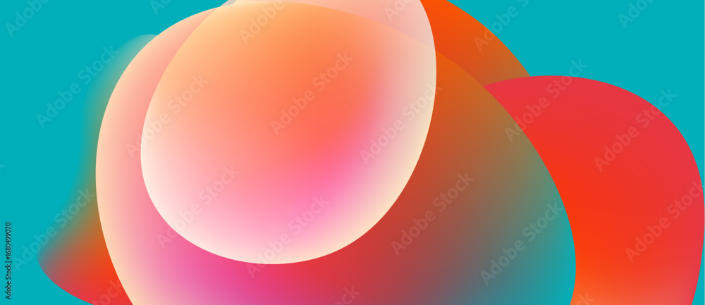 Poster abstract colorful shapes overlap. soft gradients create vibrant visual effect. turquoise background 