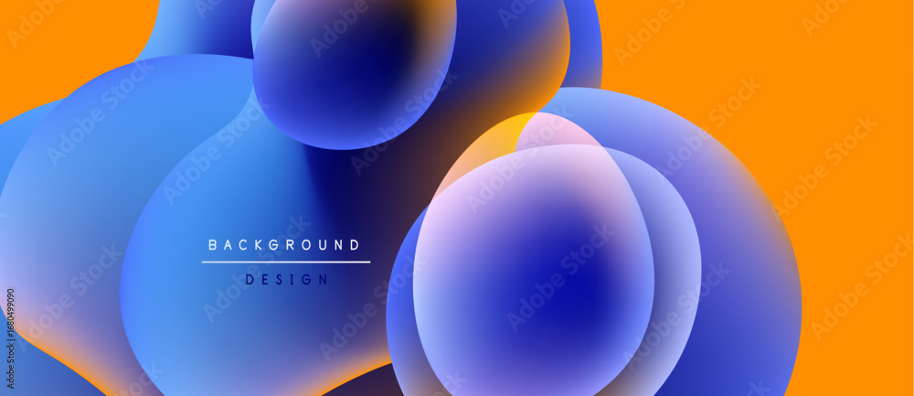 Poster abstract fluid shapes, vibrant colors, orange backdrop. modern design elements create dynamic visual