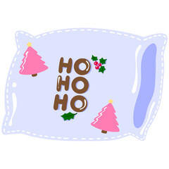 Christmas Pillow Illustration with Ho Ho Ho Text, Pink Tree and Holiday Decor Clipart