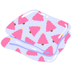 Pink Christmas Tree Blanket Illustration, Cute Holiday Cozy Winter Fabric Pattern