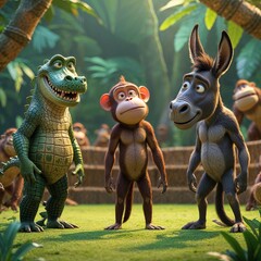 Animated Animals in Tropical Forest Setting