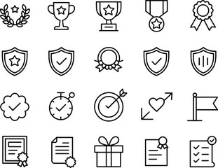Award And Achievement Icons With Trophy Medal Ribbon And Certificate vector illustration