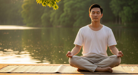 Fototapeta premium man meditating in lotus position