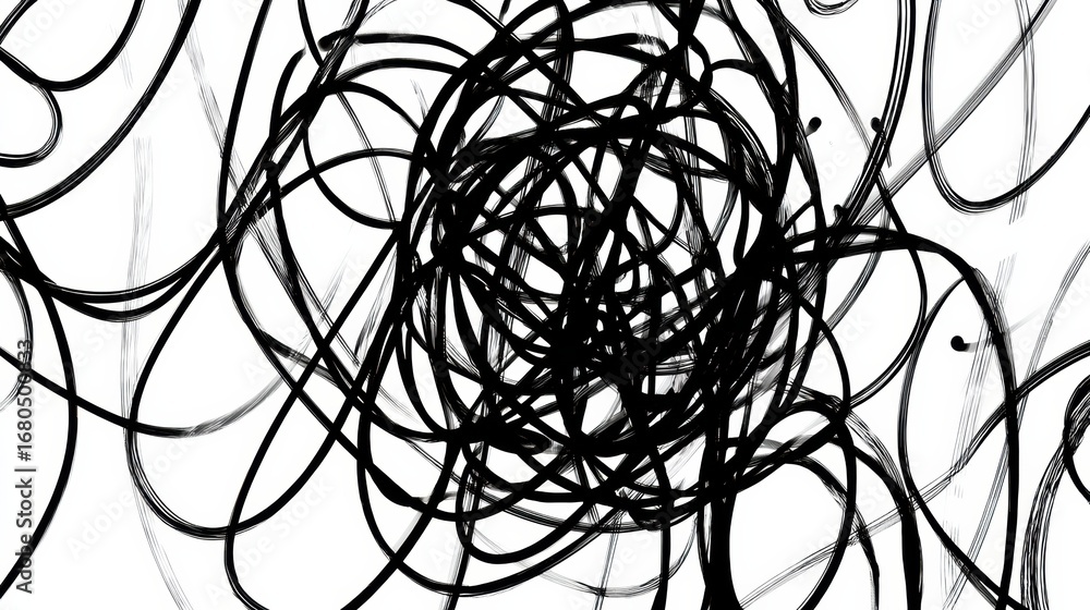 Poster abstract black and white swirl of lines creating chaotic design in modern art