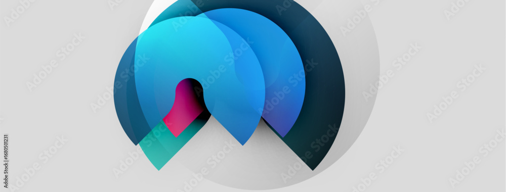 Poster abstract design features overlapping circular shapes. colors include blues, greens, pinks, creating 