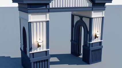 Architectural Detail with Arched Doorway and Lanterns