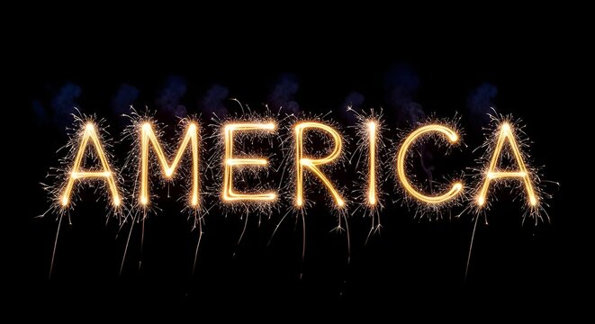 AMERICA Sparkler Light Painting on Black Background