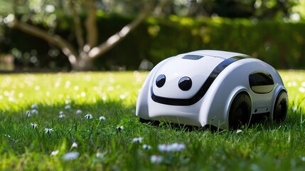 Pest control robot with a compact gray and green body, moving across garden soil or farmland to detect and eliminate pests like insects or larvae, equipped with pest-sensing tools and a targeted spray