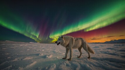 Arctic Wolf Under Aurora Borealis
