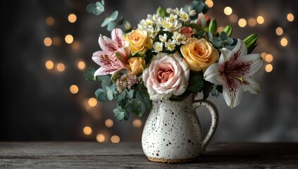 Delicate floral arrangement in a pitcher