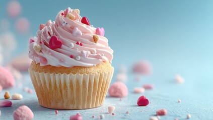 Delicate pink cupcake with sprinkles