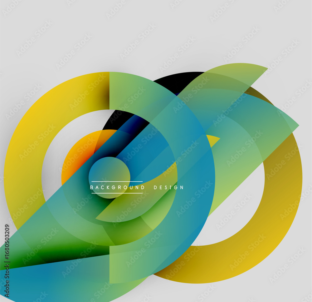 Poster abstract colorful circles overlap, creating dynamic visual effect. modern design elements present sm