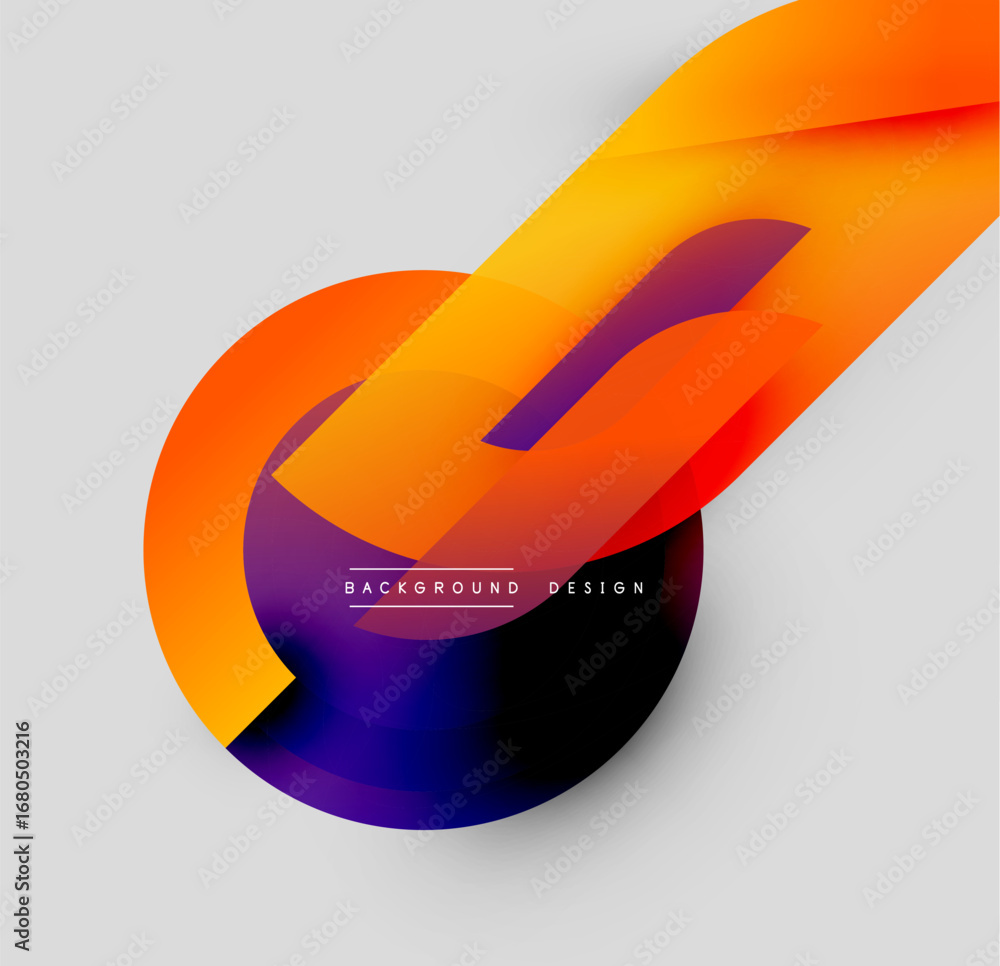 Poster abstract design features vibrant orange, purple gradients. dynamic shapes create modern visual impac