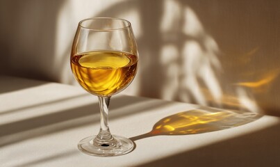 Golden wine glass in sunlit shadows