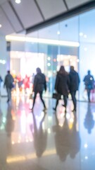 Blurred shoppers in a bright mall