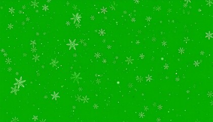 Green background scattered with various sized snowflakes