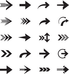 Variety of Black Arrow Icons and Symbols on White Background pointer direction