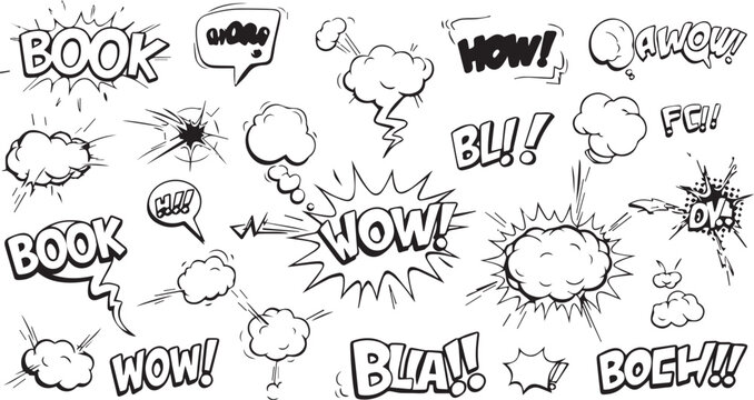 Comic Book Speech Bubbles with Sound Effects and Explosions vector illustration