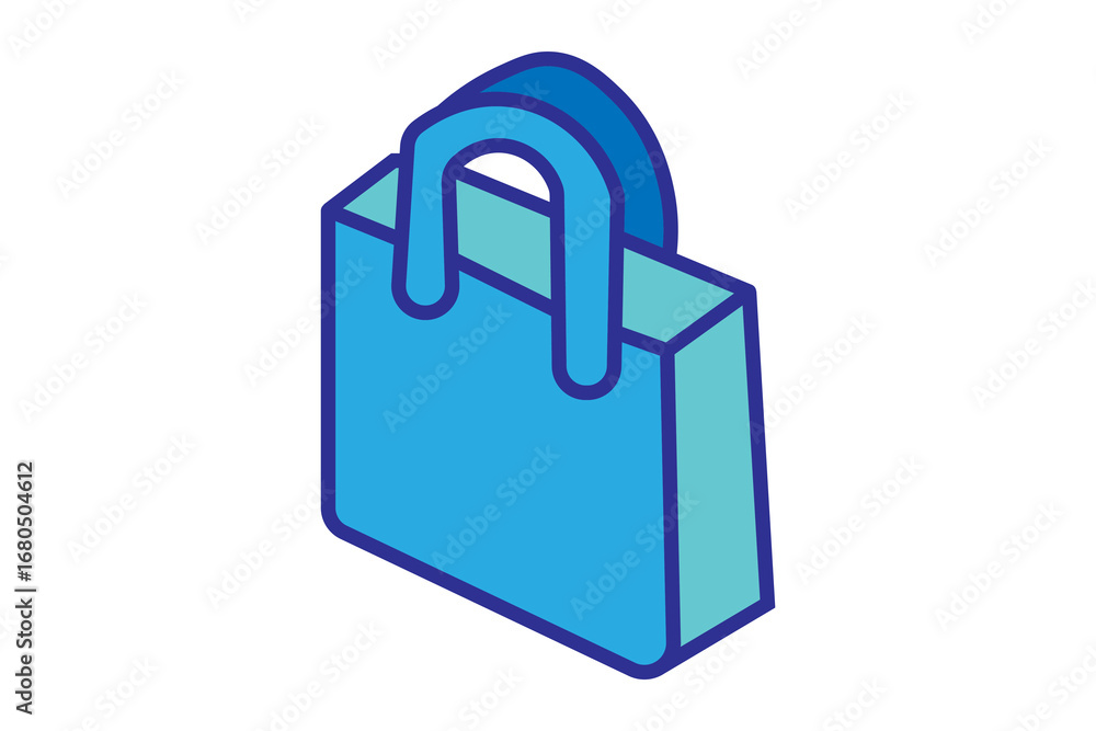 Poster the image shows a 3d shopping bag icon in blue tones. the bag has a rectangular shape with a flat ba