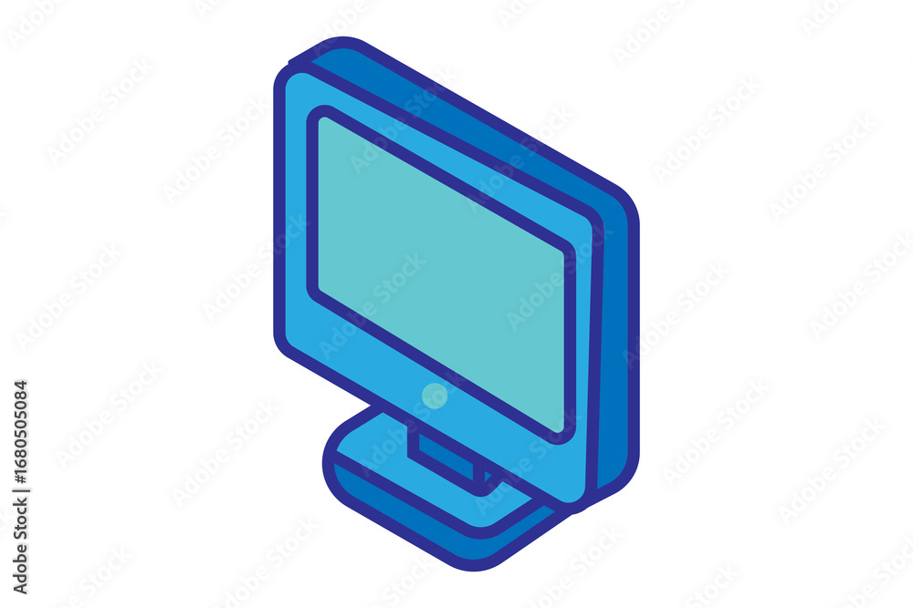 Poster the image shows a 3d computer monitor icon in blue tones. the monitor has a rectangular screen with 